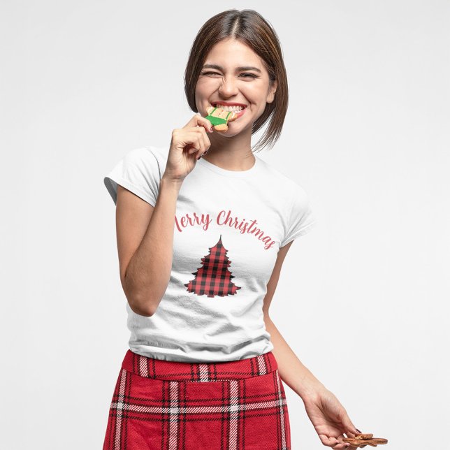 Camiseta Teste de Buffalo de Script Feliz de Natal (Merry Christmas Buffalo Check Pattern T Shirt. )