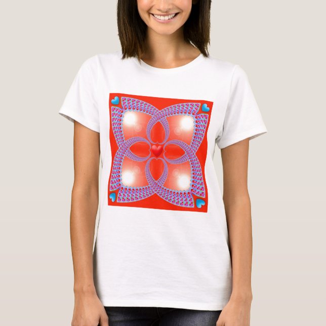Camiseta Teste padrão celta vermelho do Fractal do coração (Frente)
