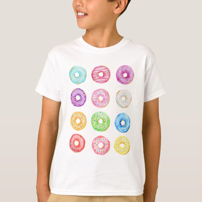 Camiseta Teste padrão das rosquinhas da aguarela (Frente)