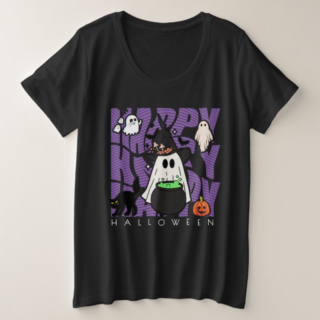 Camiseta Testemunhar Divertido | Feliz Halloween Magic & Mi (Frente do Design)