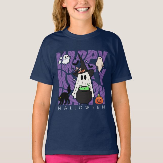 Camiseta Testemunhar Divertido | Feliz Halloween Magic & Mi (Frente)