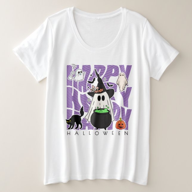 Camiseta Testemunhar Divertido | Feliz Halloween Magic & Mi (Frente do Design)