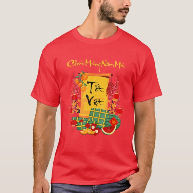 Camiseta Tet Tiger Chuc Mung, vietnamita lunar vietnamita d (Frente)