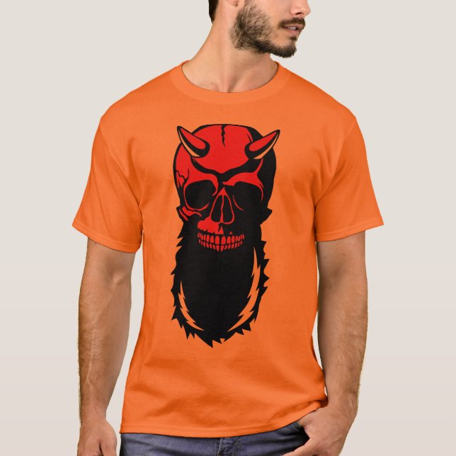 Camiseta tete de mort hipster corne barbe diable moustache  (Frente)
