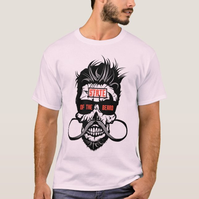 Camiseta tete de mort state beard hipster barbu barbe moust (Frente)