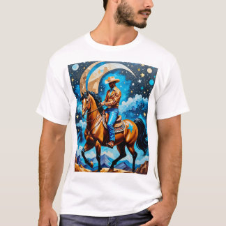 Camiseta Teto de Arte Celestial Cowboy da Noite Ocidental