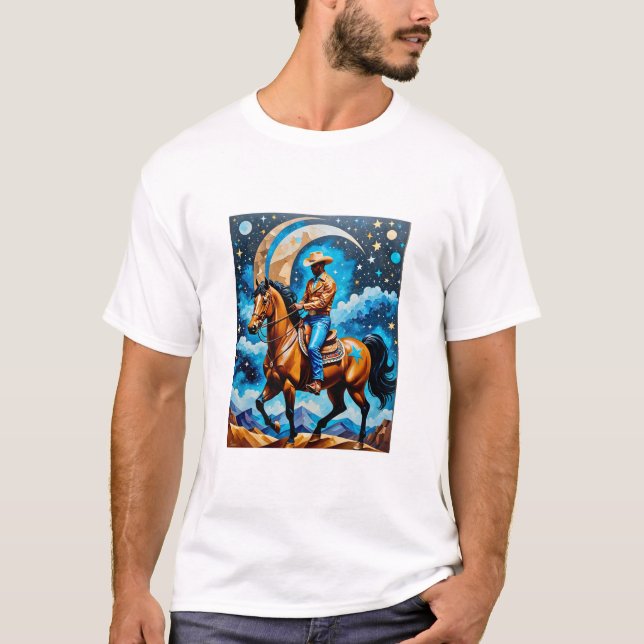 Camiseta Teto de Arte Celestial Cowboy da Noite Ocidental (Frente)