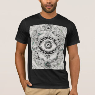 Camiseta Teto de Arte de Tatuagem mau - Preto Negrito, Azul
