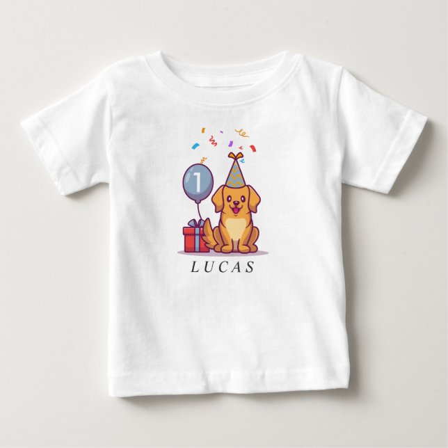 Camiseta Teto de cachorrinho azul personalizado para primei (Frente)