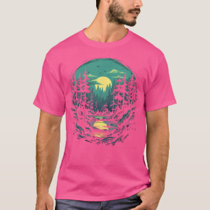 Camiseta Teto De Lua Da Montanha Da Floresta E Do Pinheiro