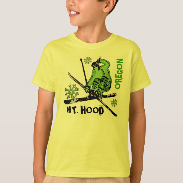 Camiseta Teto do esquiador verde do Monte Hood Oregon (Frente)