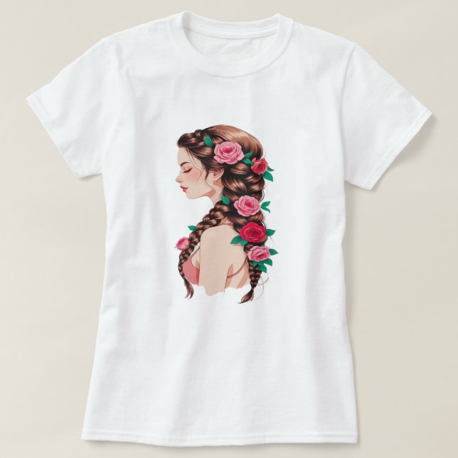 Camiseta Teto Floral de Cabelo Travado rosa para Mulheres (Frente do Design)