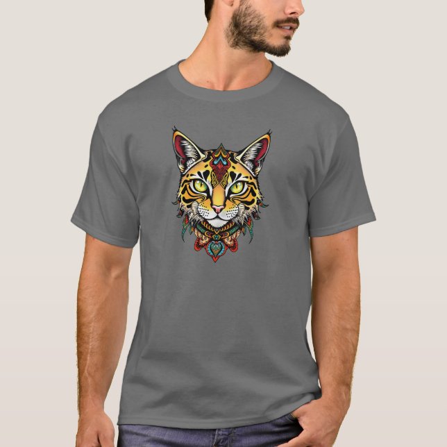 Camiseta Teto Gráfico de Cabeça Selvagem Tribal com Design  (Frente)