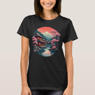 Camiseta Teto Gráfico de Minka de Cereja de Arte Japonesa