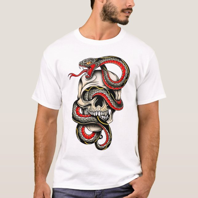 Camiseta Teto Gráfico do Crânio Edgy Cobra Molhado (Frente)