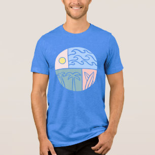 Camiseta Teto Gráfico do Sonho Costeiro - Sol, Surf e Palma