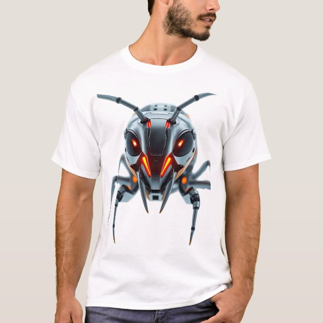 Camiseta Teto Robótico de Arte Neon Face (Frente)