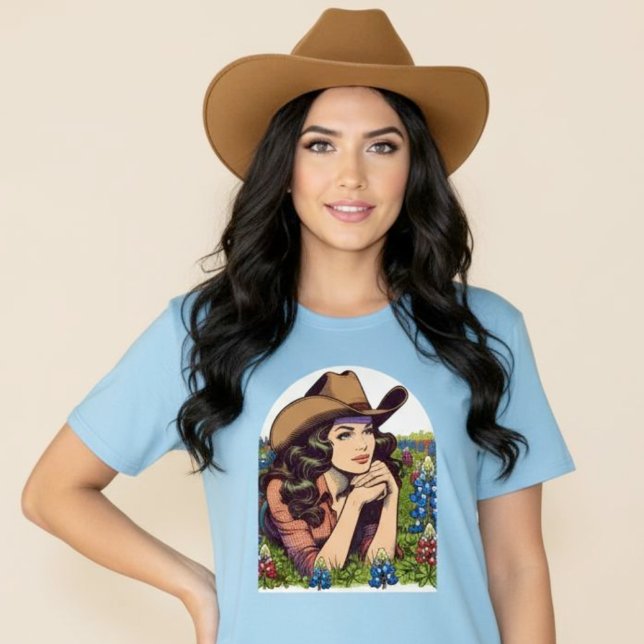 Camiseta Texas Bluebonnets Vintage Brunboy Shirt (Texas Bluebonnets Vintage Brunette Cowgirl Shirt.)