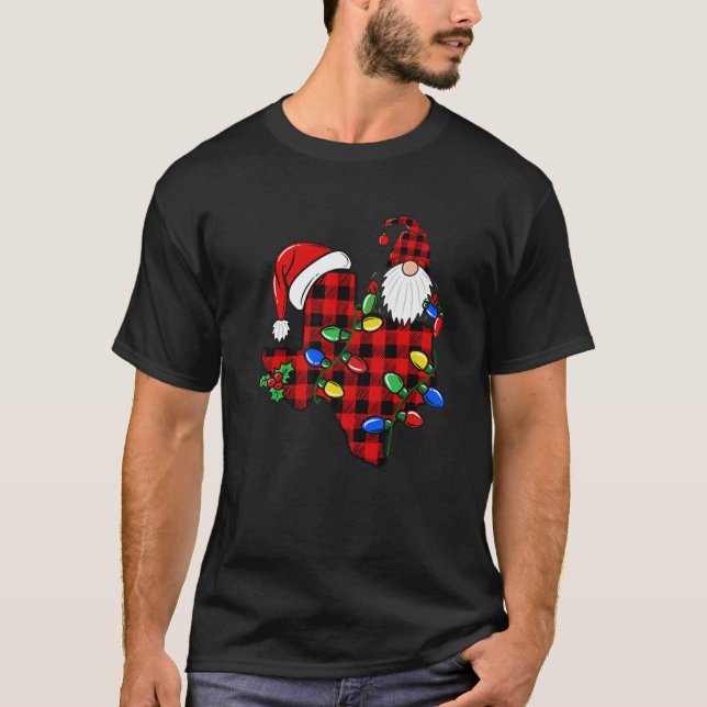 Camiseta Texas Christmas Lights Gnome Buffalo Xadrez Xmas G (Frente)