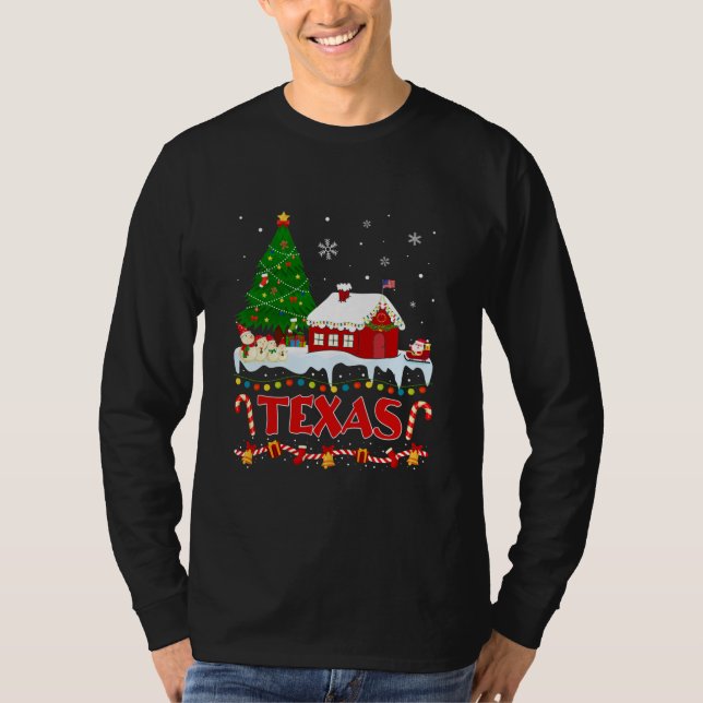 Camiseta Texas Christmas Tree Light Pajama State do Texas (Frente)