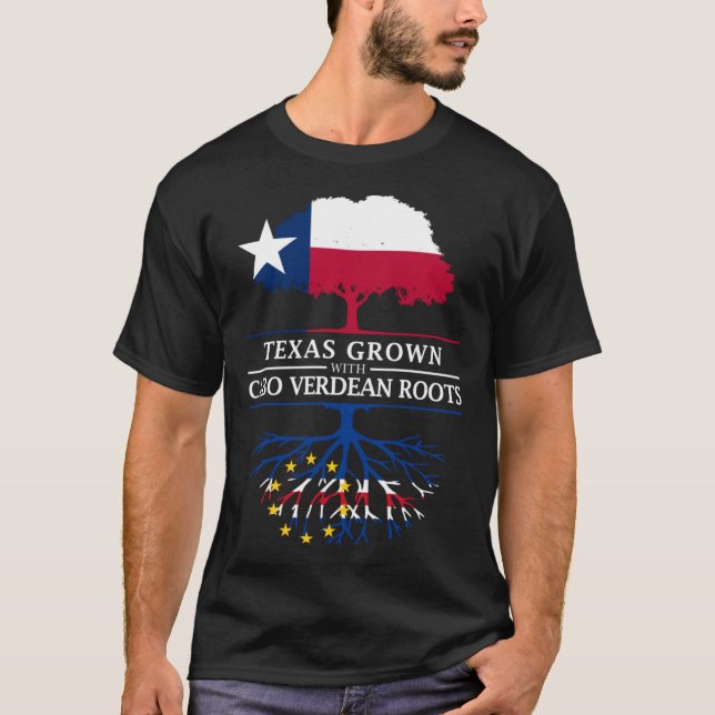 Camiseta Texas cresceu com as raízes de Cabo Verde Pr (Frente)