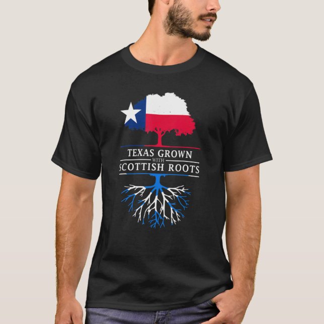 Camiseta Texas Cresceu com o Orgulho escocês de Raízes na E (Frente)