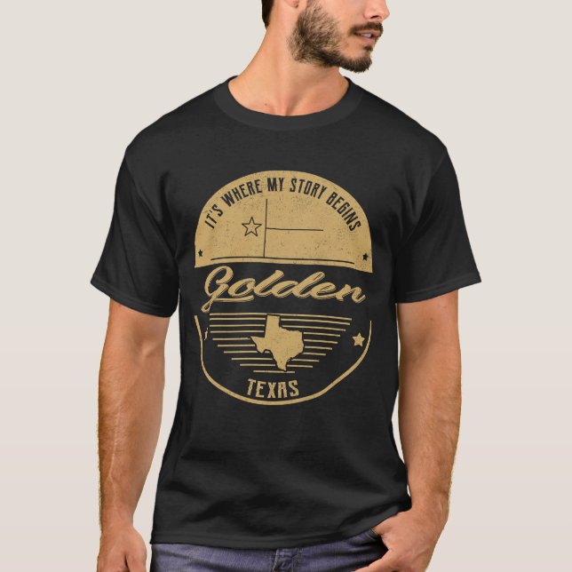 Camiseta Texas Dourado É onde minha história começa (Frente)