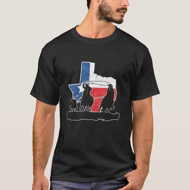 Camiseta Texas Equipe de Roping Rodeio Cowboy Ocidental Paí (Frente)