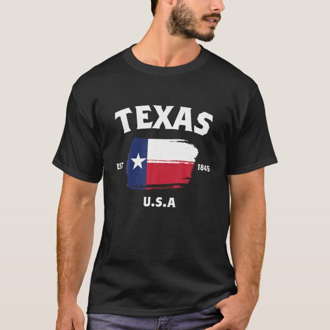 Camiseta Texas Est 1836 Flag Gift EUA State Texas (Frente)