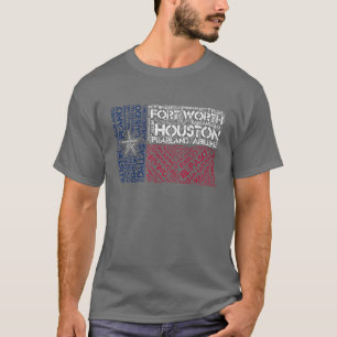 Camiseta Texas Flag com City Names Word Art