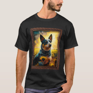 Camiseta Texas Heeler pintando Flor de Girassol Mãe Mulhere