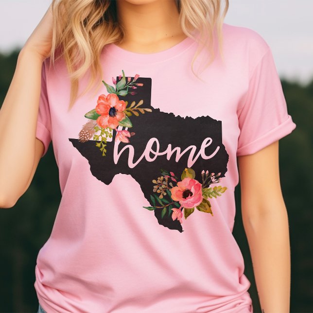 Camiseta Texas Home Chalkboard Watercolor Flowers State (Criador carregado)