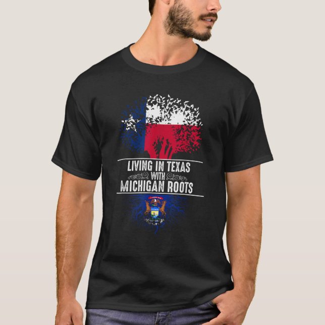 Camiseta Texas Home Michigan Roots State Tree Flag Love Gif (Frente)