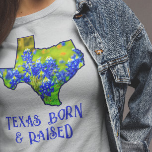 Camiseta Texas Nascida Criada Texas Bluebonnets Estado do T