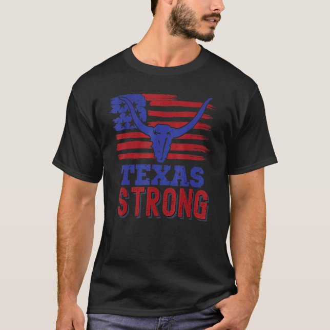 Camiseta Texas Strong Us Flag Bullhorns & (Frente)