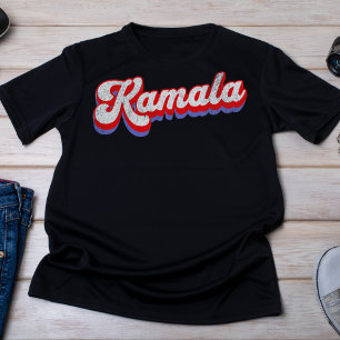 Camiseta Texto 3D do Kamala Vermelho e Azul