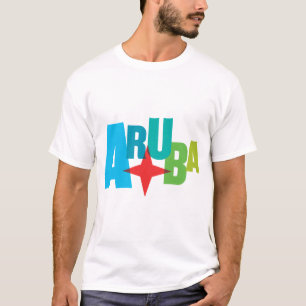 Camiseta Texto Aruba colorido com Design de estrela vermelh