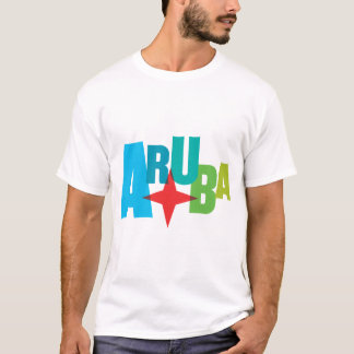 Camiseta Texto Aruba colorido com Design de estrela vermelh