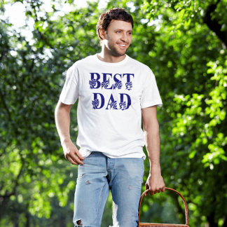Camiseta Texto Azul do Sinalizador Americano do Melhor Pai