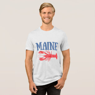 Camiseta Texto Azul Maine Lagosta Vermelha
