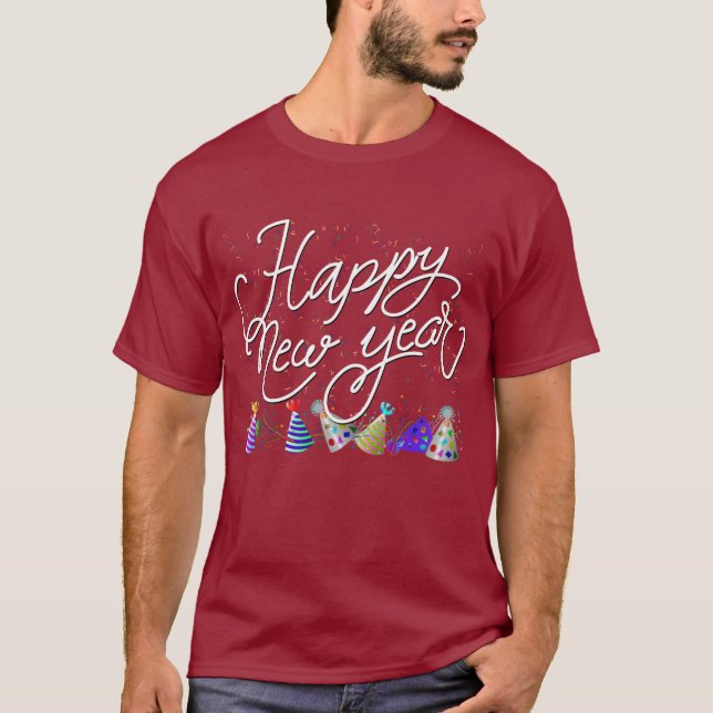 Camiseta Texto Branco Com Confetes Feliz Ano Novo (Frente)