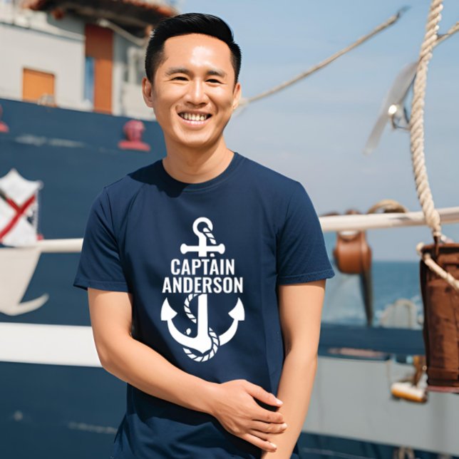 Camiseta Texto Branco da Âncora do Marinho de Nome do Sailo (Personalized Sailorman Name Navy Anchor White Text)