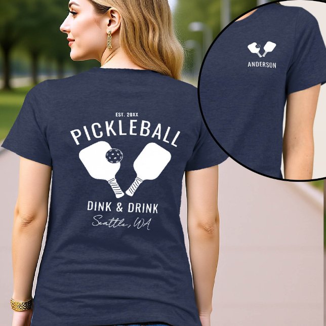 Camiseta Texto Branco Personalizado da Equipe do Pickleball (pickleball personalized shirt emblem club team player custom white text name paddles front back)