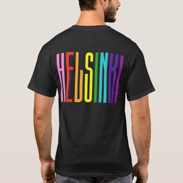 Camiseta Texto Brilhante LGBTQ Helsinki Orgulho gay LGBT (Verso)