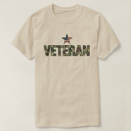 Camiseta Texto Camuflado de Veterano dos EUA 