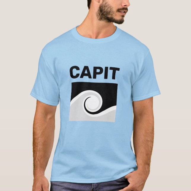 Camiseta Texto Capit Negrito & Ondas Abstratas (Frente)