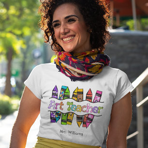 Camiseta Texto Colorido de Professores de Arte com Crayons