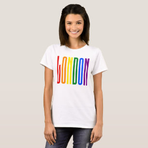 Camiseta Texto Colorido do Arco-Íris LGBTQ London Orgulho g