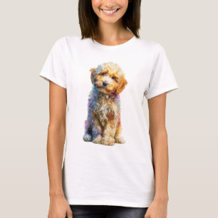 Camiseta Texto Colorido em Aquarela de Cachorrinho Maltipoo