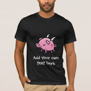 Camiseta Texto customisable do porco do vôo dos desenhos